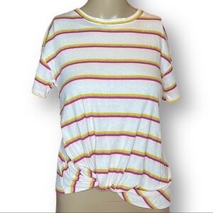 Walking on sunshine girl’s striped twist tee top L